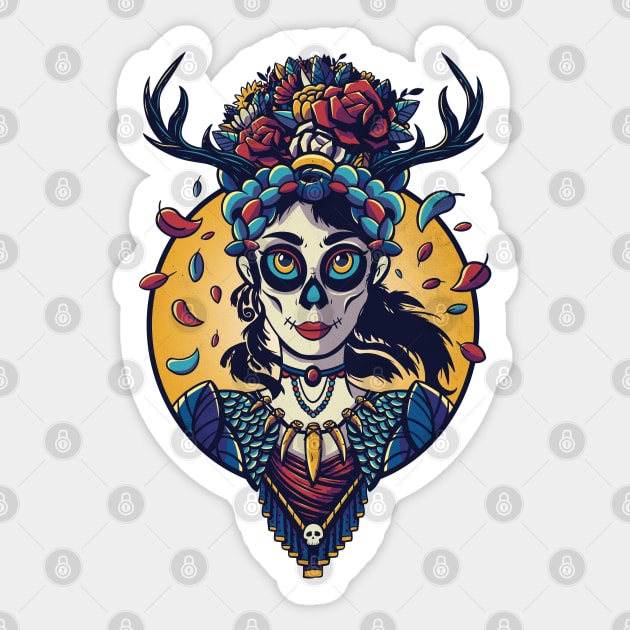 Day of the Dead - Antler Girl Sticker by LAckas